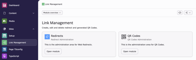 TYPO3 14 Site Management → Redirect to Sites → Link Management