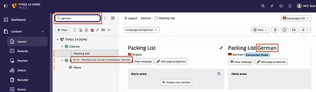 TYPO3 14 Search in translated pages