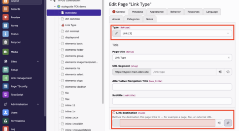 TYPO3 14 External Link to Link doktype