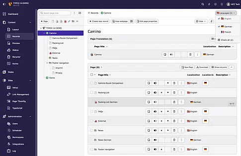 TYPO3 14 Language Selection Record Module