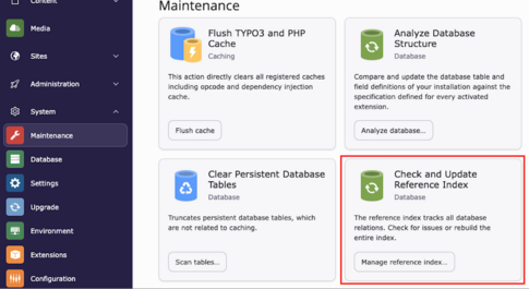 TYPO3 14 Manage Reference Index → Maintenance