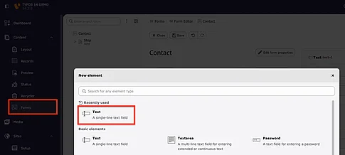 TYPO3 14 Recently Used in Form Wizard