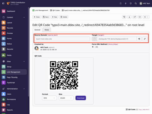 TYPO3 14 QR Codes Module Link Record