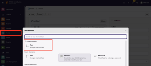 TYPO3 14 Recently Used in Form Wizard