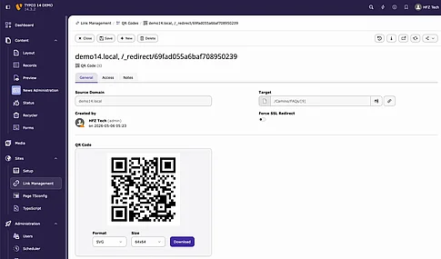 TYPO3 14 QR Codes Module Link Record