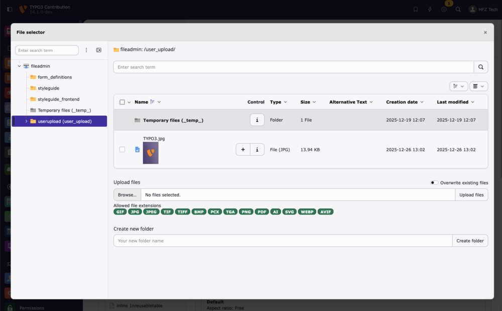 TYPO3 14 File Browsers with Customisable Columns