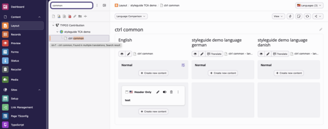 TYPO3 14 translated page search